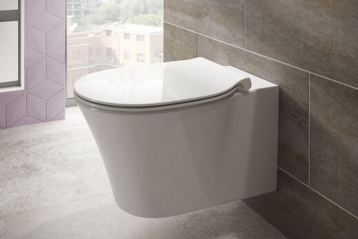 Ideal Standard AquaBlade WC von Ideal Standard in der Seitenansicht. Ausgestattet mit der innovativen Spültechnologie AquaBlade reinigt sich die Toilette innen praktisch von selber.