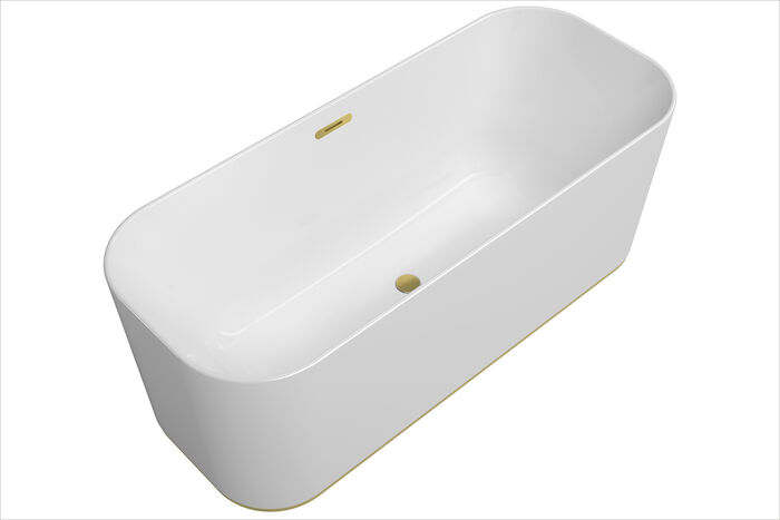 Freisteller weisse Badewanne, Ablauf in Gold von Villeroy und Boch.