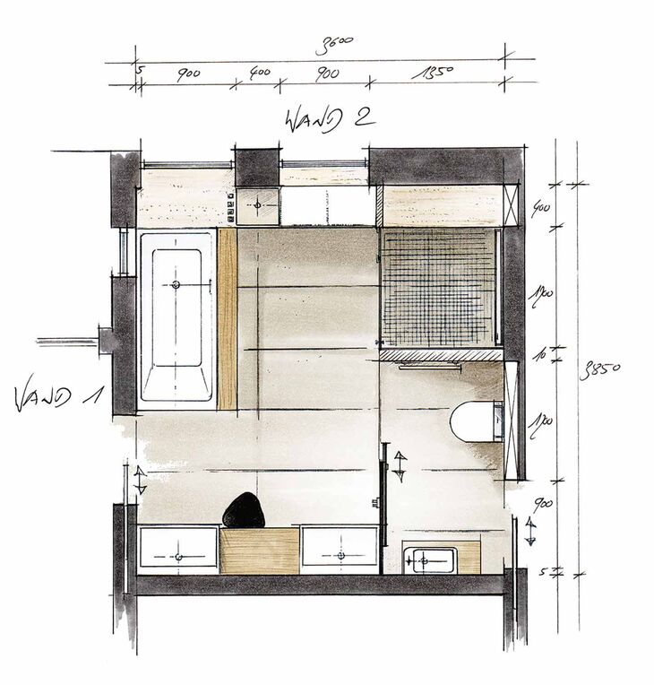 Grundriss zur Badplanung Gesundheit & Fitness von Interiordesigner Pöppelmann.