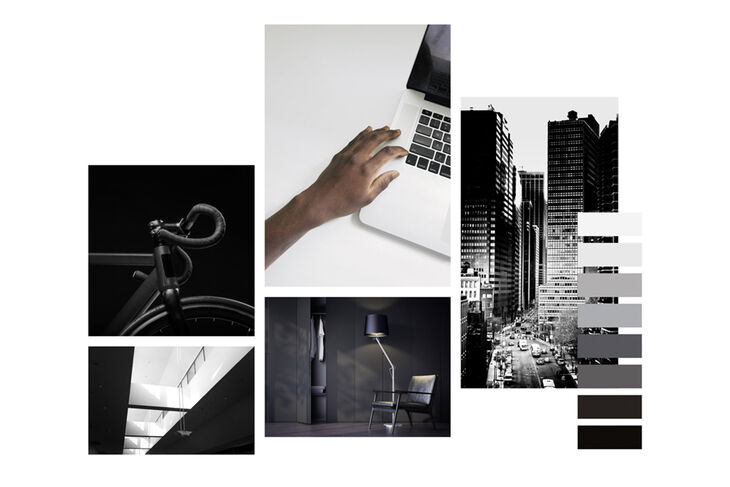 GROHE Color Kollektion Chrom Moodboard von Grohe mit einer Zusammenstellung an Szenen, Farben und Materialien, die zur Farbe Chrom der Color Collection geführt haben könnten.
