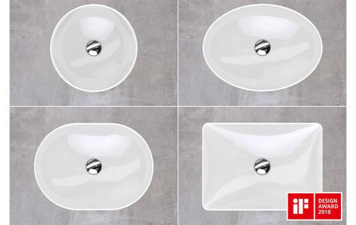 Vier harmonische Waschtischformen finden sich in der Waschbeckenserie VariForm des Sanitärspezialisten Geberit.