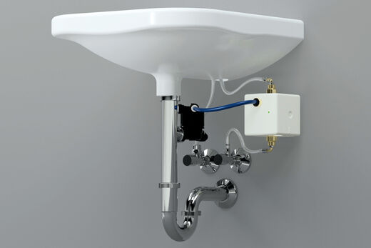 Die Hygbox von SYR angeschlossen an ein Waschbecken