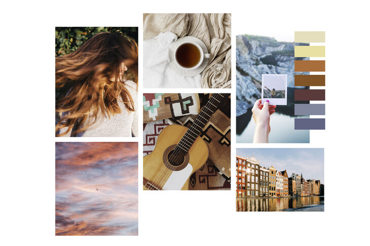 GROHE Atrio Colors Kollektion Warm Sunset Moodboad zur Oberflächenveredelung Warm Sunset, die Grohe in der Colors Kollektion für Armaturen und Accessoires anbietet. Naturaufnahmen und Farbstimmungen als Collage.