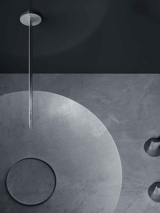 GROHE Atrio Icon 3D Blick von oben auf die höchst filigran gearbeitete Icon 3D-Waschtischarmatur der Serie Atrio von Grohe. Wandauslauf und 2 Steuerelemente.