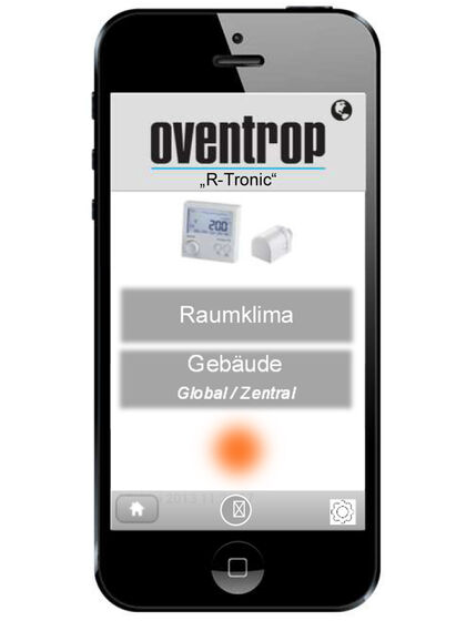Smartphone mit Anzeige der App Steuerung von Oventrop.