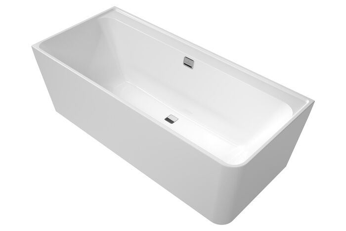 Die Badewanne Collaro von Villeroy und Boch bietet praktisch die Optik einer Freistehwanne, hat jedoch einen Wandanschluss auf einer langen Seite.