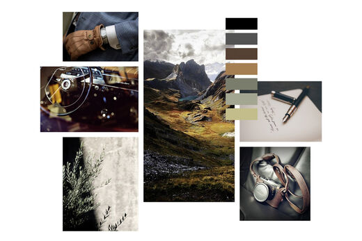 GROHE Color Kollektion Hard Graphit Color Kollektion Stimmungscollage zur Armaturen-Veredelung von Grohe in der Farbe Hard Graphit - Bildersammlung mit Farbfeldern, Naturmaterialien und Menschen - alle aus der einen Farbwelt.