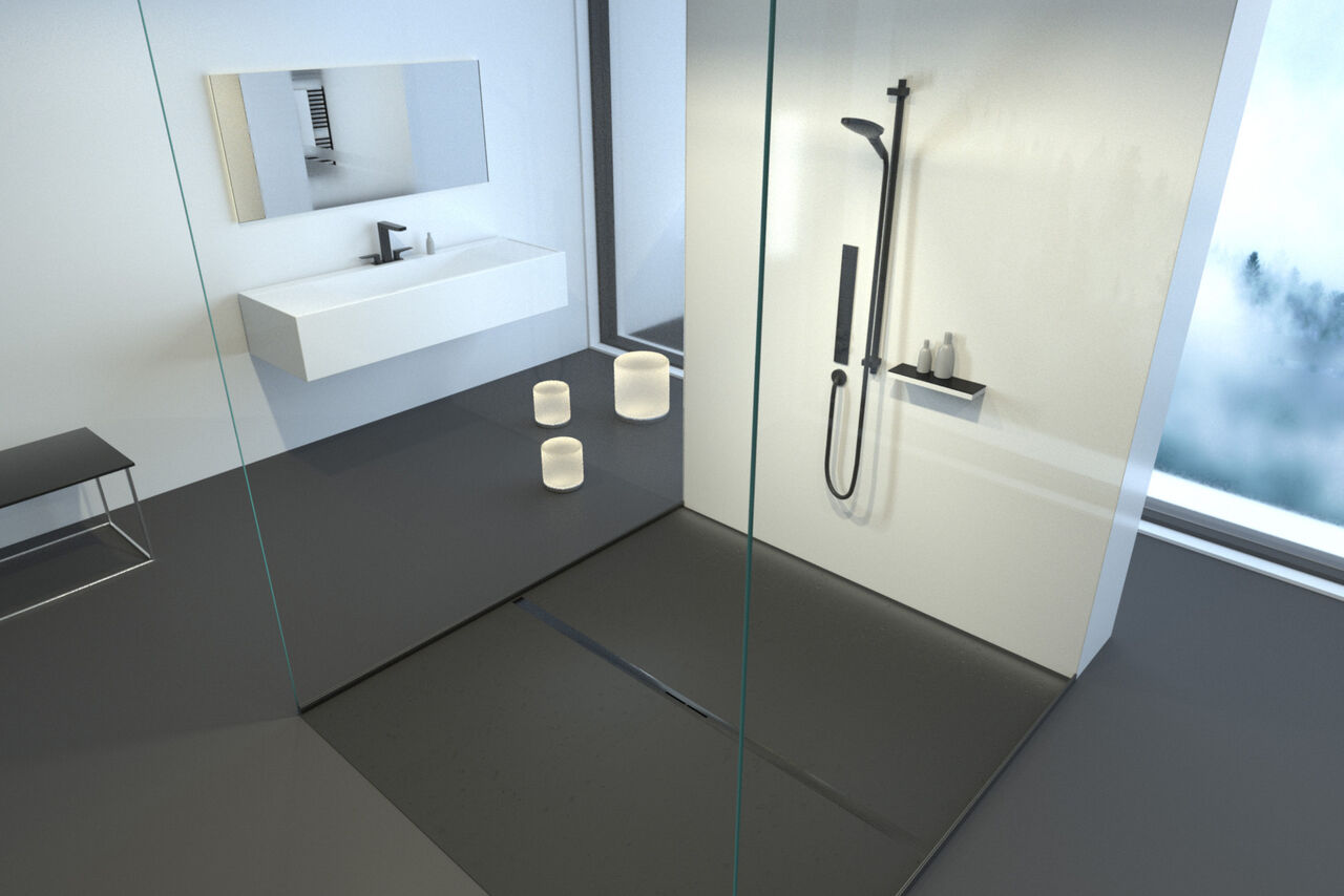Duschrinne Linearis Infinity von Kessel in modernem Badezimmer