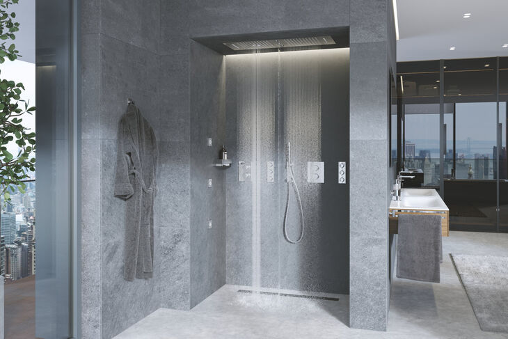 Die GROHE SPA Ceiling Shower Modules zaubern den Wasserfall ins Badezimmer und sorgen für ein angenehmes Duschgefühl.