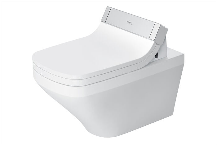 Produktabbildung auf weiß des SensoWash Dusch-WCs von Duravit. Ansicht seitlich von vorn.