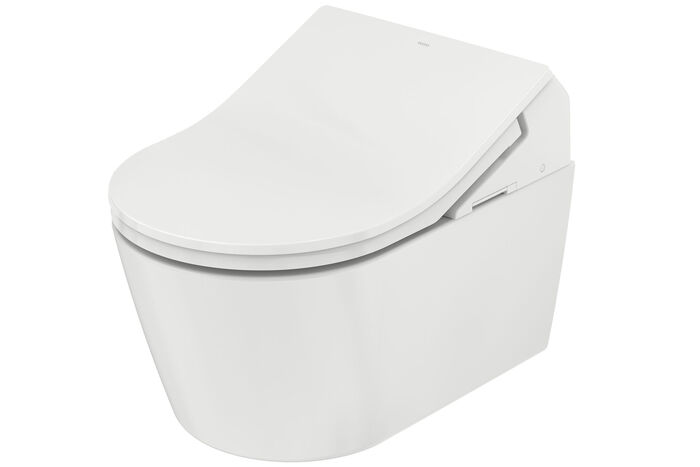 Reine Produktdarstellung des RX Washlet von TOTO Europe ausgeschnitten auf weiß. Perspektive seitlich von oben.