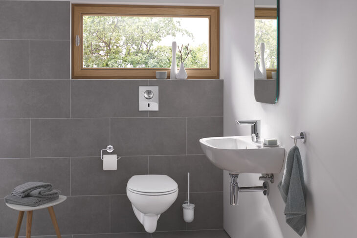 Die GROHE Bau Cosmopolitan E passt mit ihrer eleganten Optik in jedes Badezimmer.