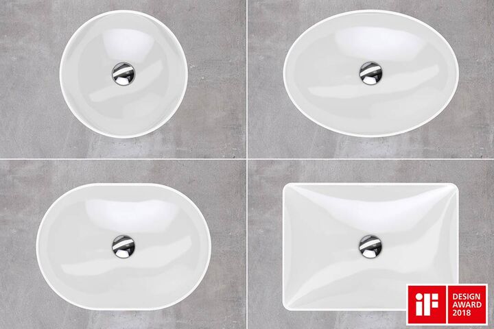 Mit einem if-Design-Award prämiert: die Waschbeckenlinie Variform von Geberit. Übersicht über die 4 angebotenen Formen.