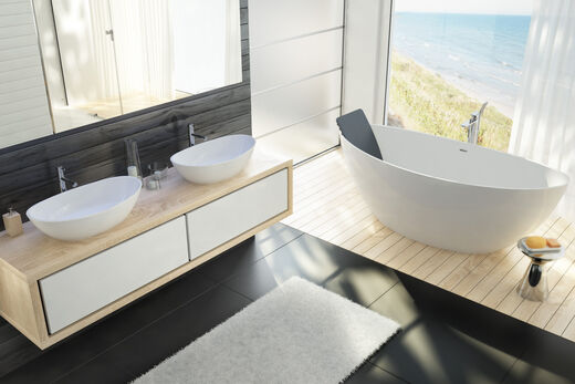 HOESCH Namur Doppelwaschtisch Aufsatz Waschschalen Badewanne Unterschrank Holz Namur Solique Hoesch Splash Bad