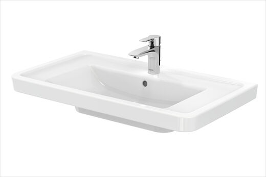 Das rechteckige Waschbecken "keine Kompromisse" von Toto Europe ist unterfahrbar und kann im Sitzen genutzt werden. Freistehende Produktabbildung auf weißem Grund.