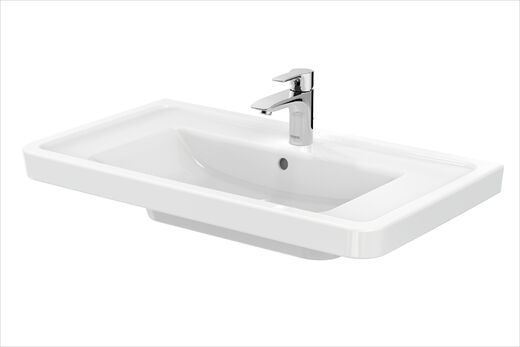 TOTO Europe Das rechteckige Waschbecken "keine Kompromisse" von Toto Europe ist unterfahrbar und kann im Sitzen genutzt werden. Freistehende Produktabbildung auf weißem Grund.