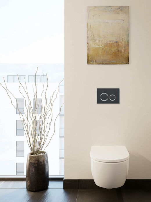 Geberit Sigma21 Moderner WC-Bereich mit Fenster von Geberit: Die elegante Drückerplatte Sigma21 wurde von Designern entwickelt und kann individuell gestaltet werden durch variable Rückwände.