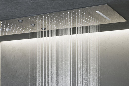 Die GROHE SPA Ceiling Shower Modules sind individuell anpassbare Deckenbrausen-Module mit verschiedenen Strahlarten.