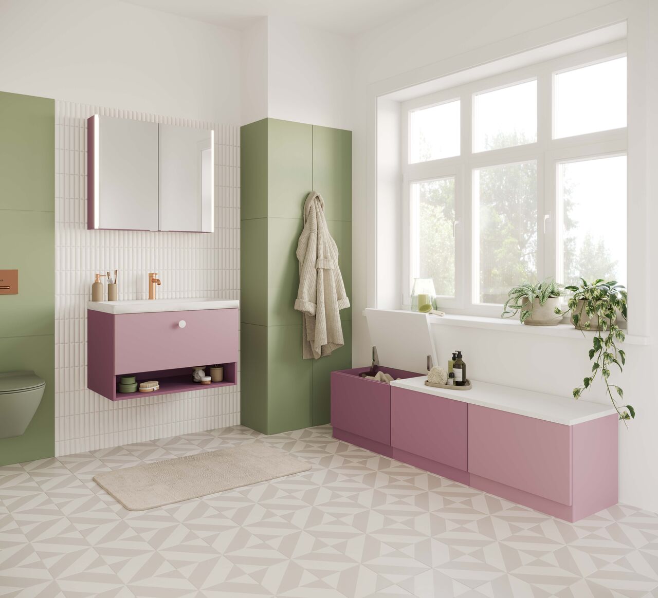 heibad Flow: Pastellharmonie in Rosa und Salbeigrün