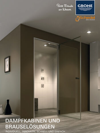 titelbild der Broschüre Dampfkabinen Schedel & GROHE mit einer beleuchteten Dampfkabine.