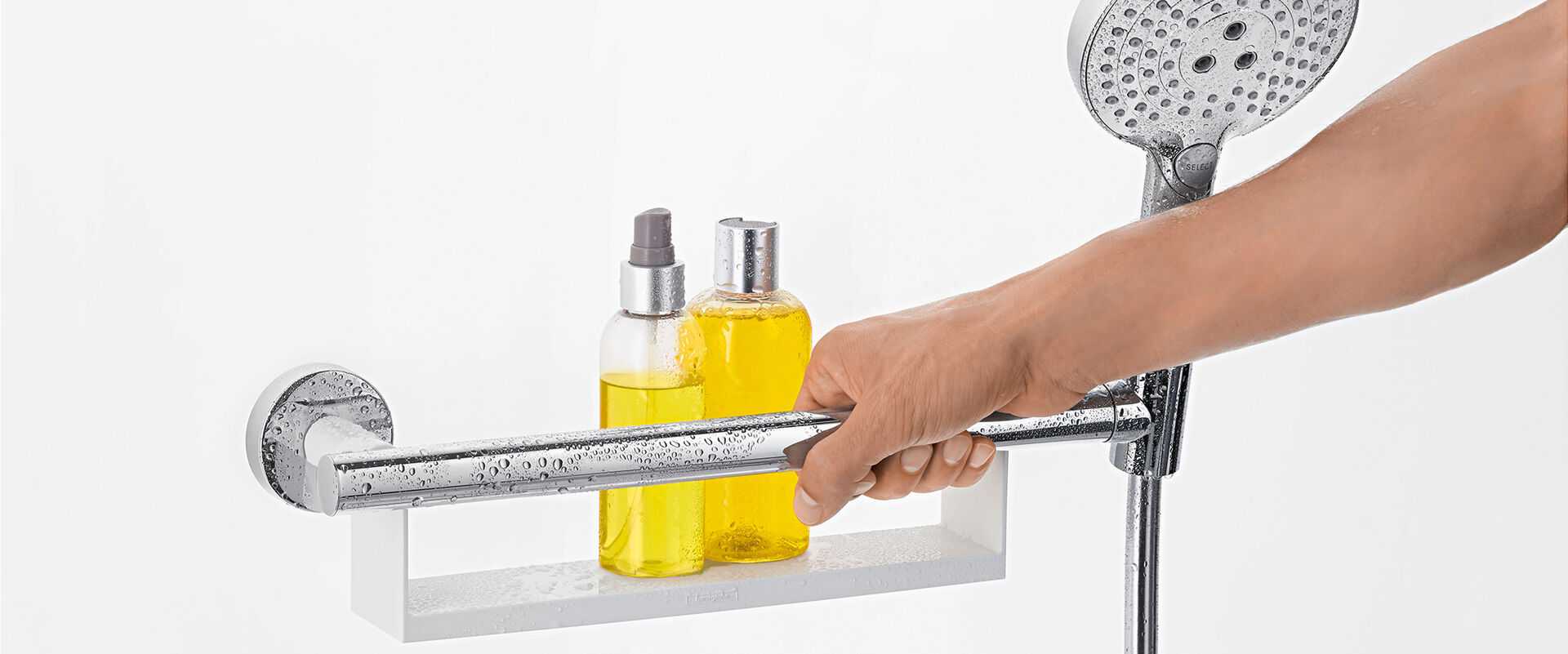 Unica-Comfort Ablagefläche für die Dusche, an der man sich festhalten kann von hansgrohe. 