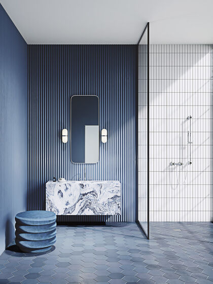 Badezimmerambiente mit Armaturen von Kludi. Die Serie Nova Fonte im Design Deco ist für Dusche und Waschtisch erhältlich.