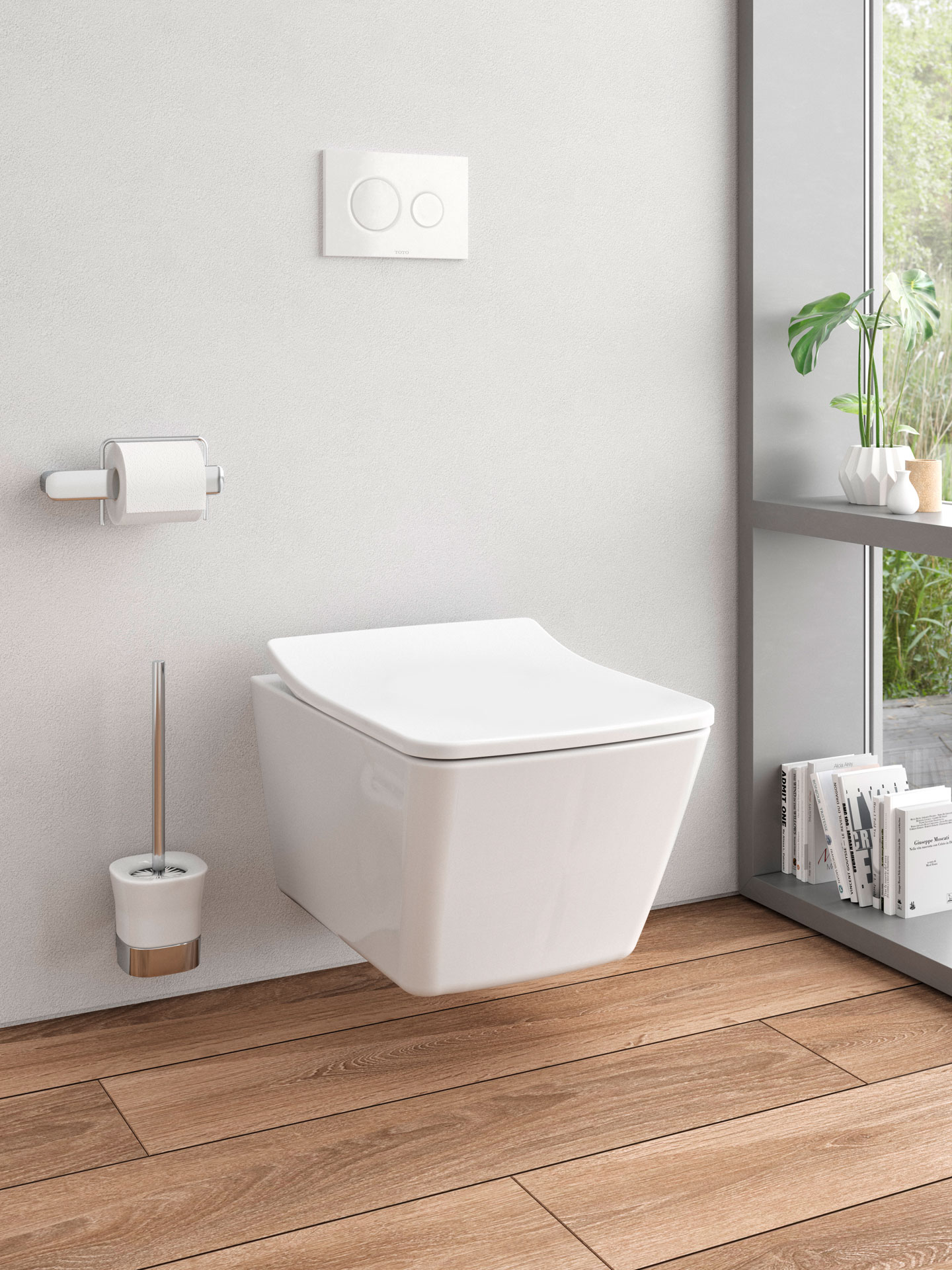 Eckiges Wand-WC von TOTO aus der Serie SP - Square Perfektion. Elegant geformt, ein zeitloser Klassiker fürs Badezimmer.